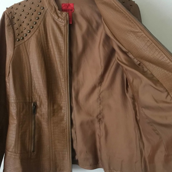 V Cristina Jacket Womens Medium Brown Camel Faux Leather Studded Textured - Picture 9 of 12